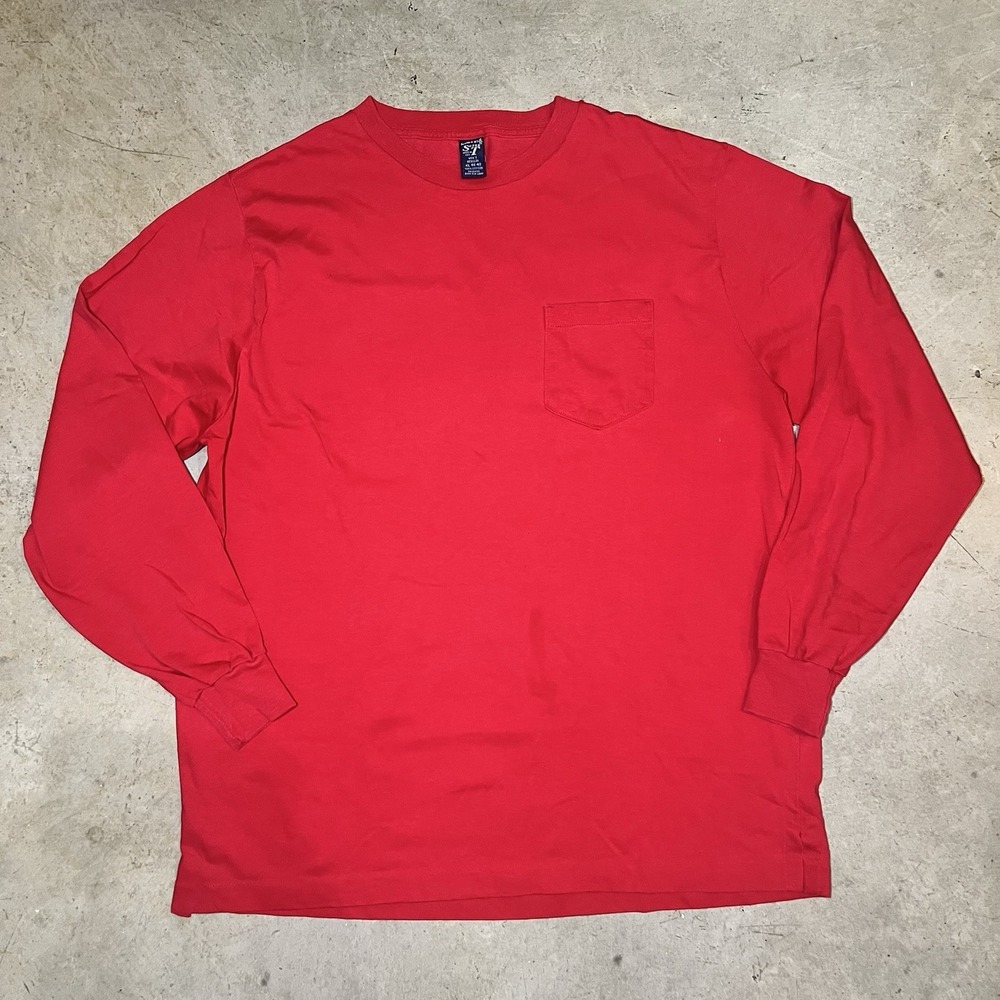 Vintage Lands End Super T Pocket Long Sleeve USA Made Red XL